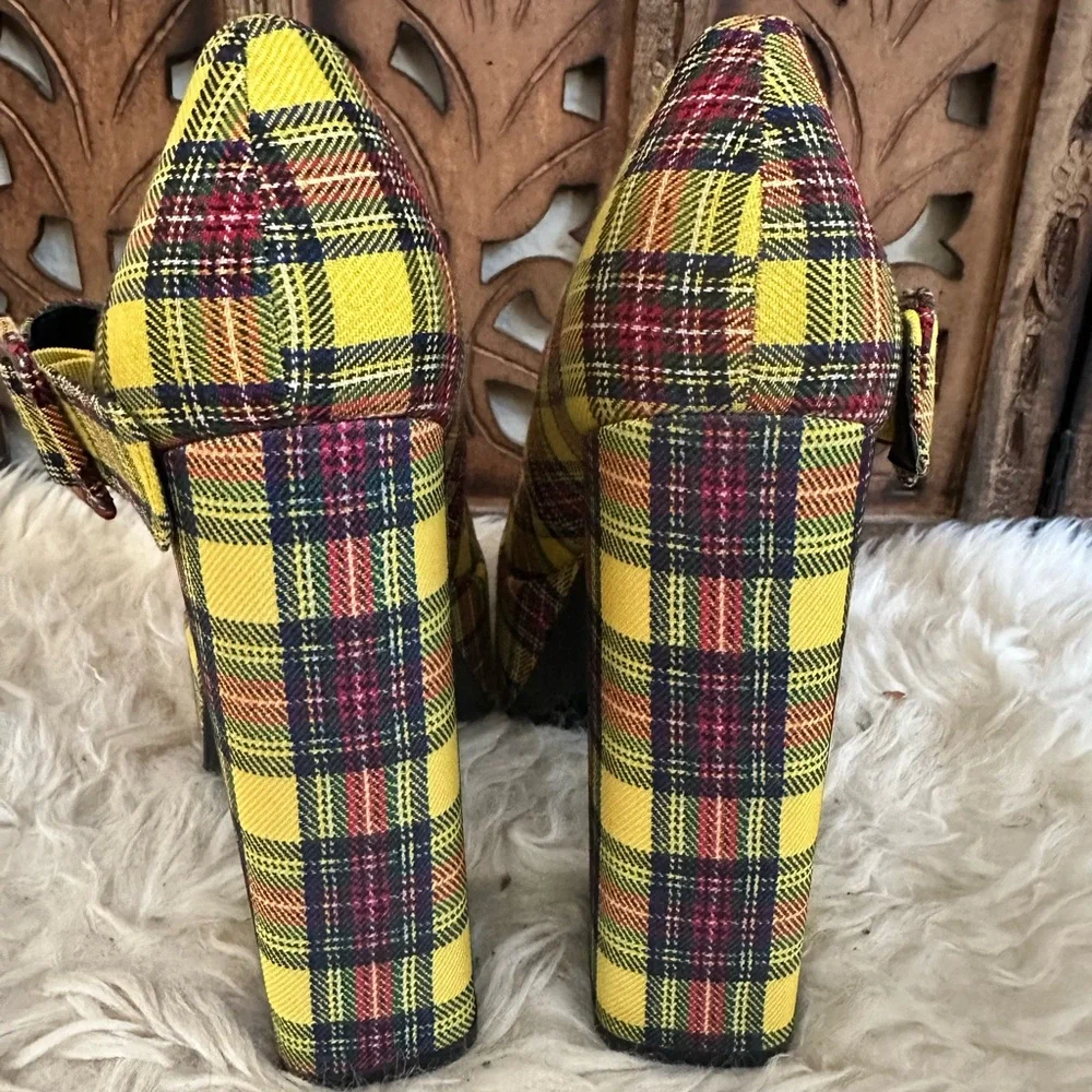 Bamboo Plaid Platform Heels